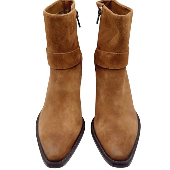 Antonio Melani Tabbie Tan Suede Squared Toe Stacked Heel Ankle Bootie Sze 7M NWT - Picture 3 of 10